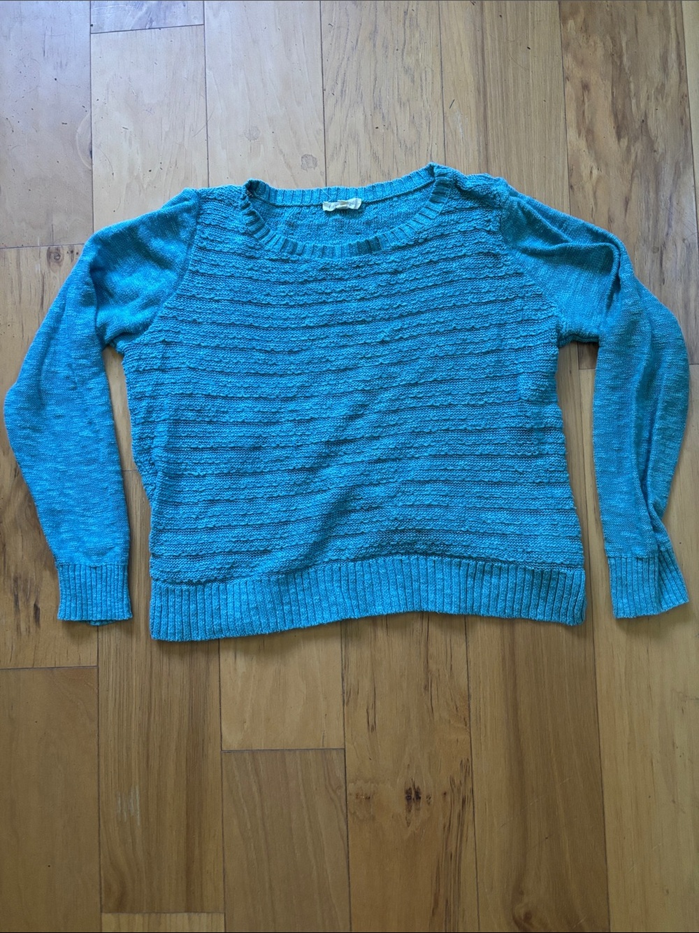 Eileen Fisher linen blend sweater in teal. Petite medium